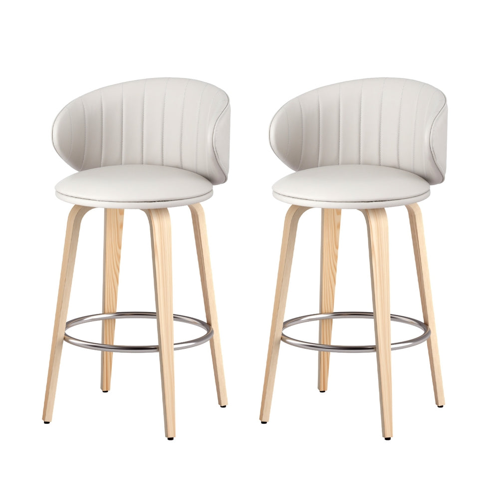 Artiss Contoured Leather Bar Stools - Set of 2