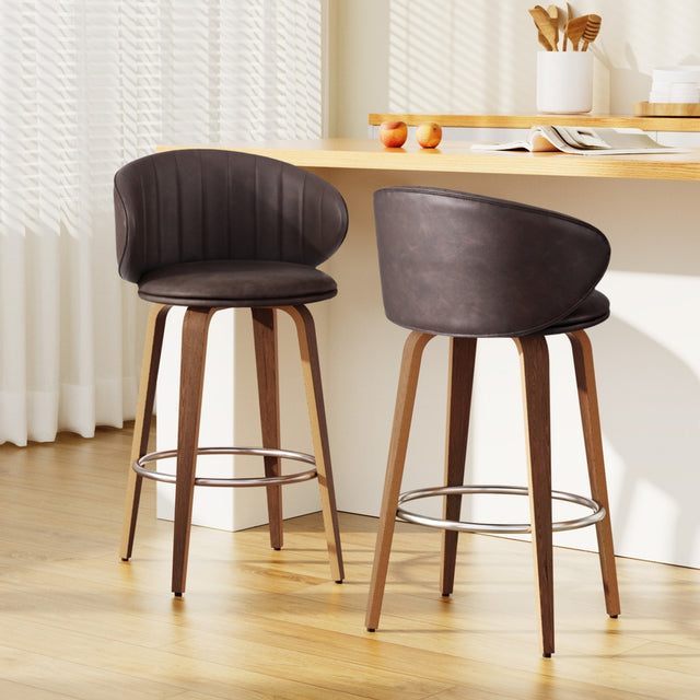 Artiss Contoured Leather Bar Stools - Set of 2