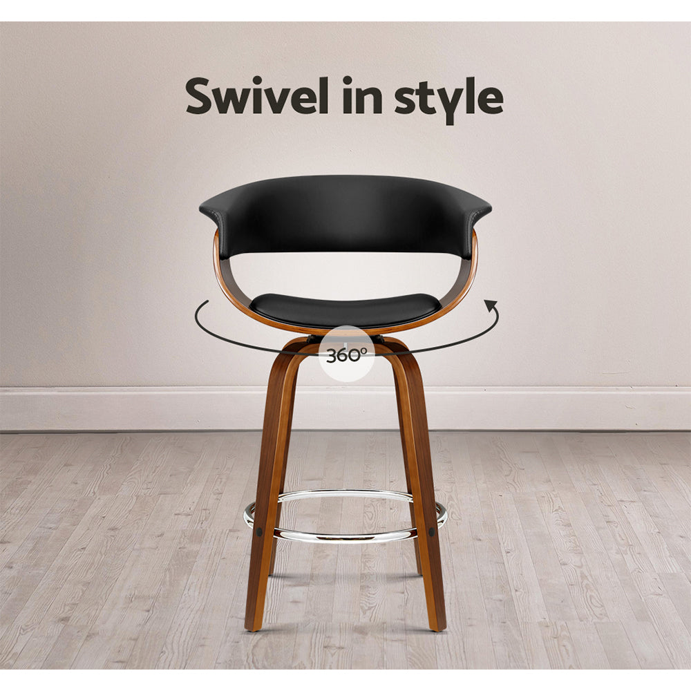 Artiss Swivel Bar Stools - PU Leather & Wood