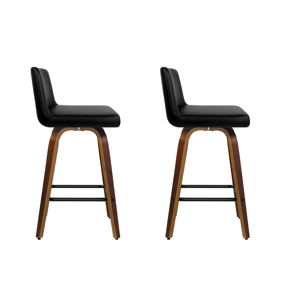Artiss 2x Swivel Bar Stools - Leather & Wood