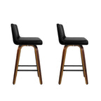 Artiss 2x Swivel Bar Stools - Leather & Wood