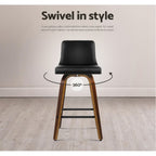 Artiss 2x Swivel Bar Stools - Leather & Wood