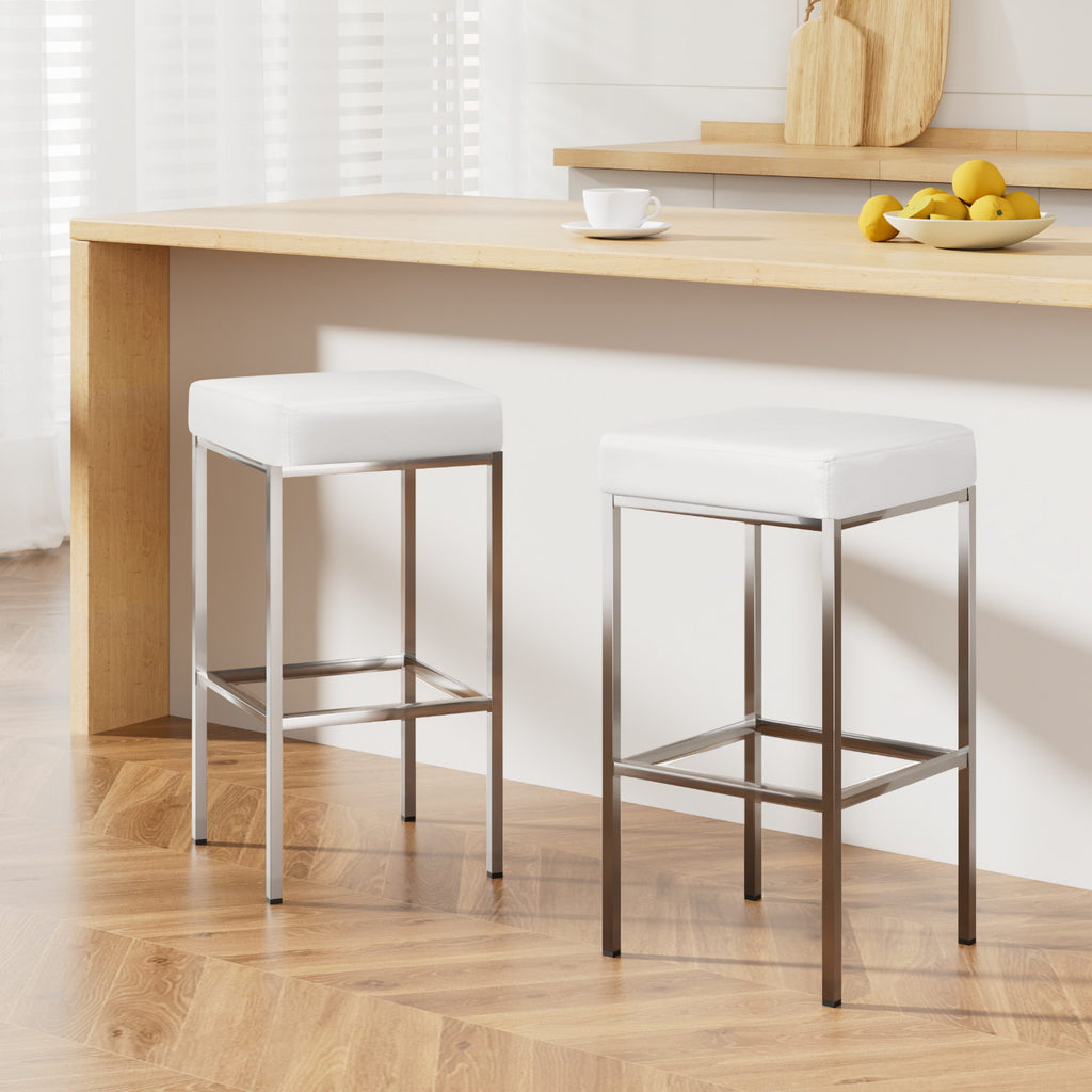 Artiss White Leather Padded Bar Stools