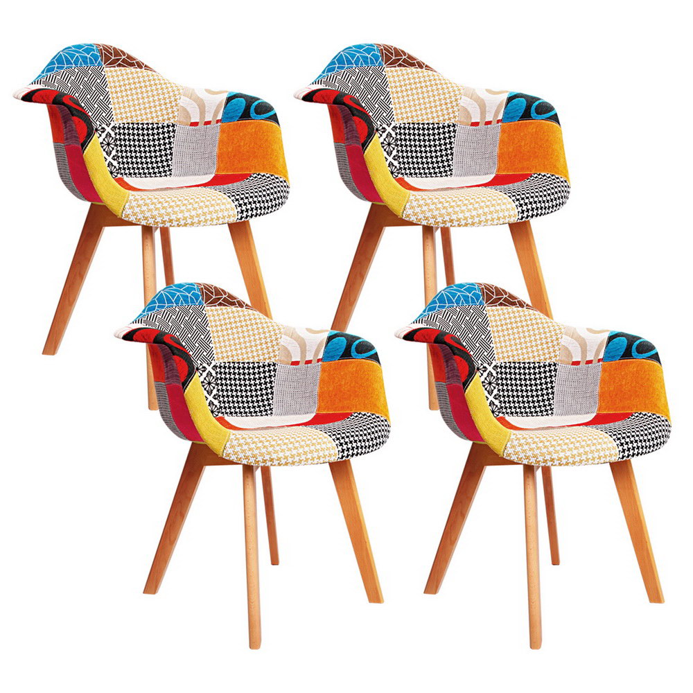 Retro Fabric Dining Chairs Set of 4