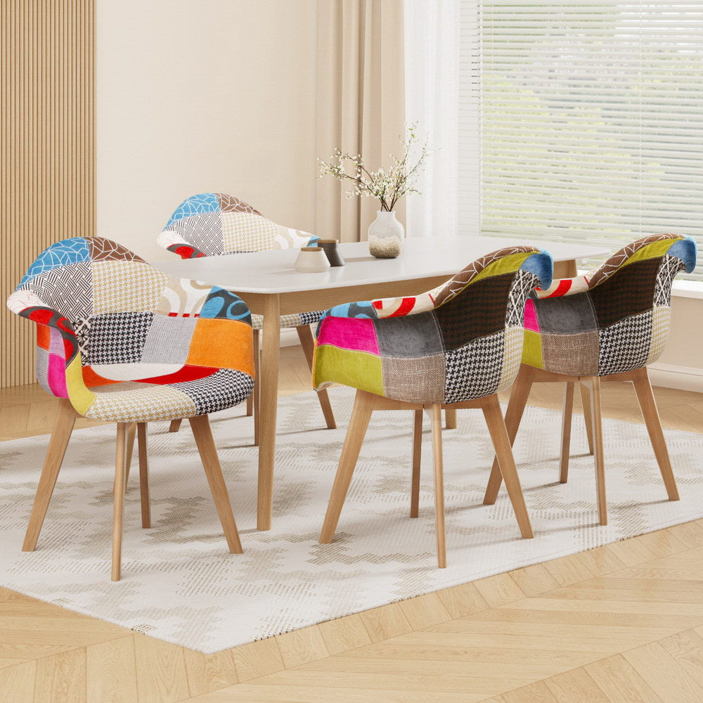 Retro Fabric Dining Chairs Set of 4