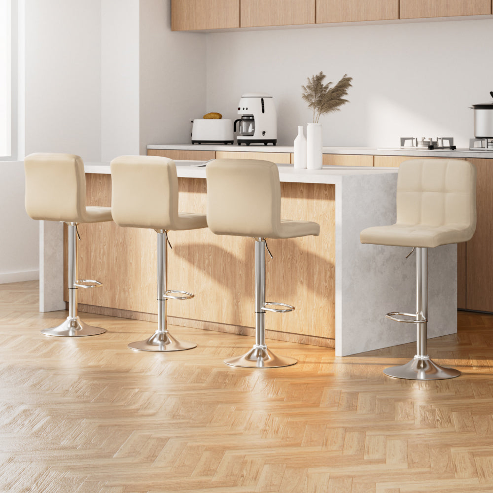 Artiss Beige Leather Gas Lift Bar Stools
