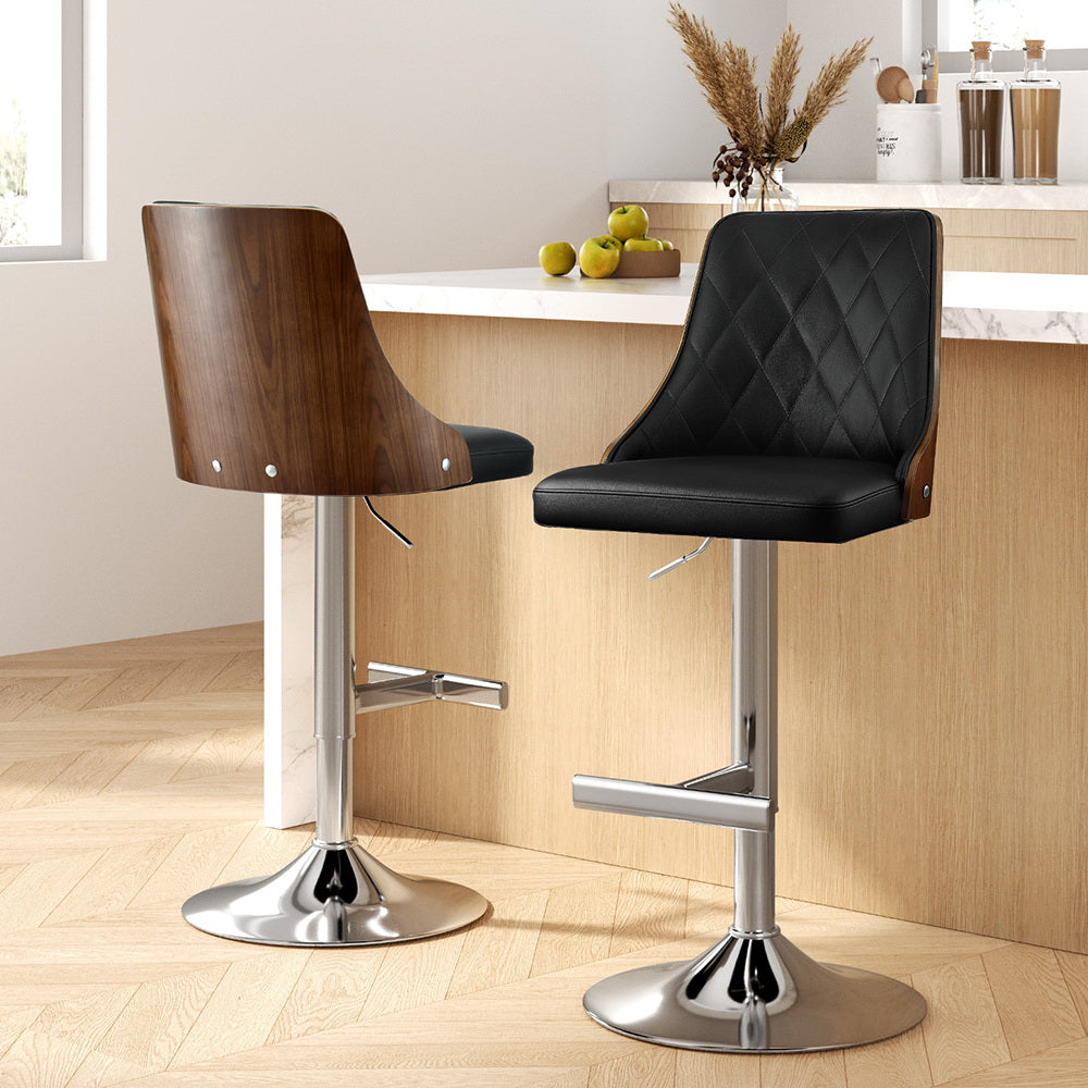 Artiss Adjustable Black Leather Bar Stool Set