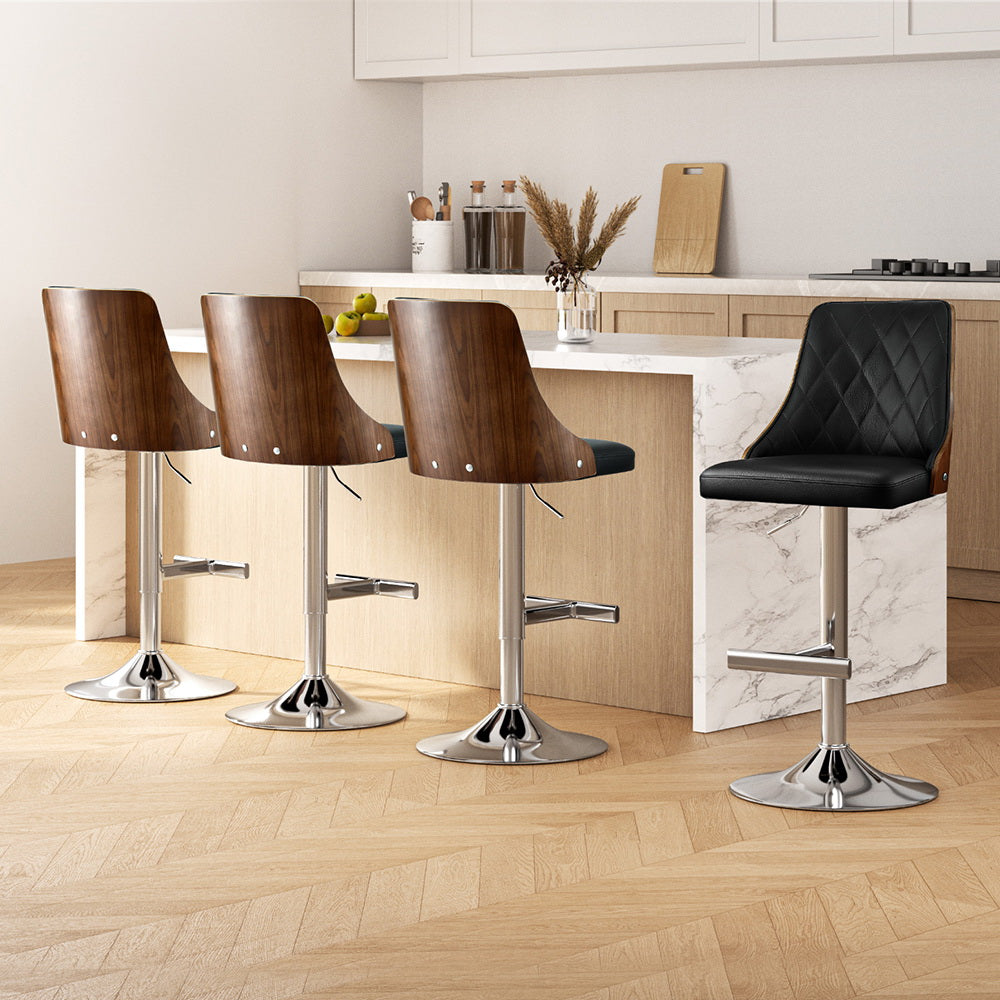 Artiss Black Leather Swivel Bar Stools (Set of 4)