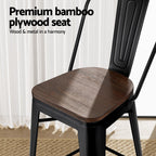 Artiss Metal Bar Stools with Wooden Seats