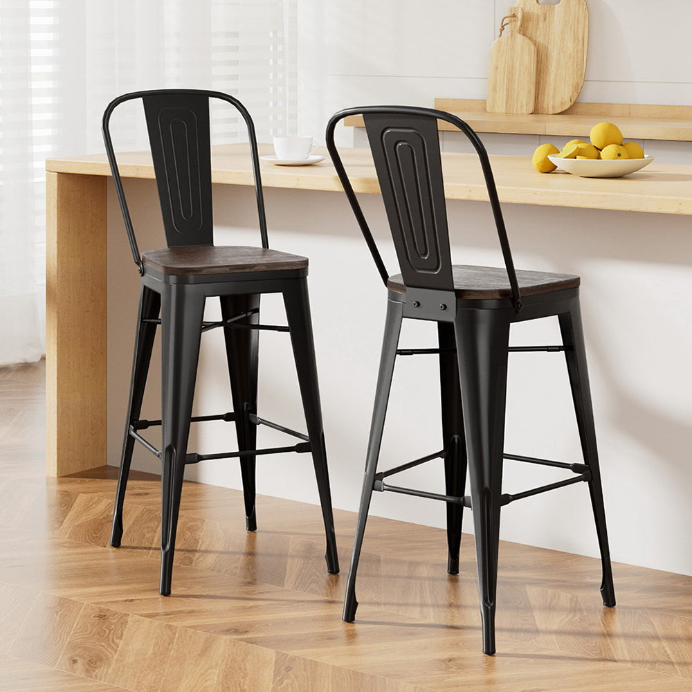 Artiss Metal Bar Stools with Wooden Seats