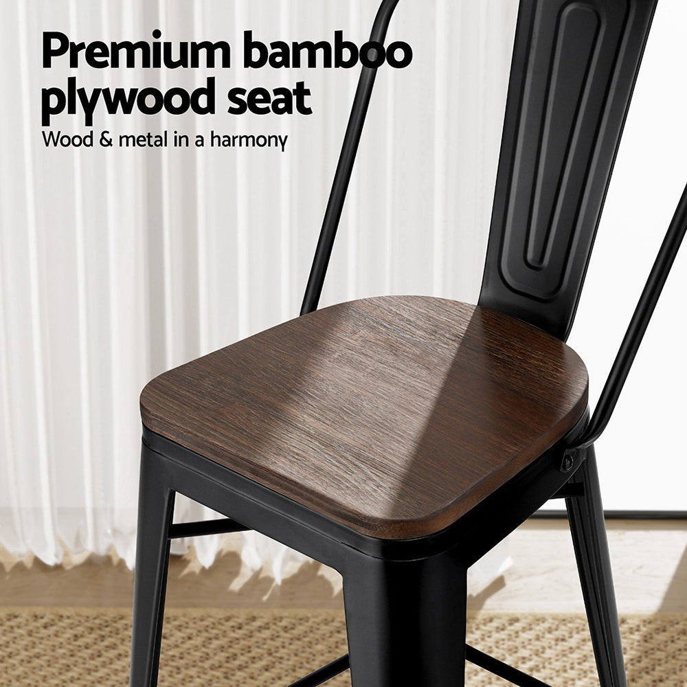 Artiss Retro Metal Bar Stools with Wooden Seats