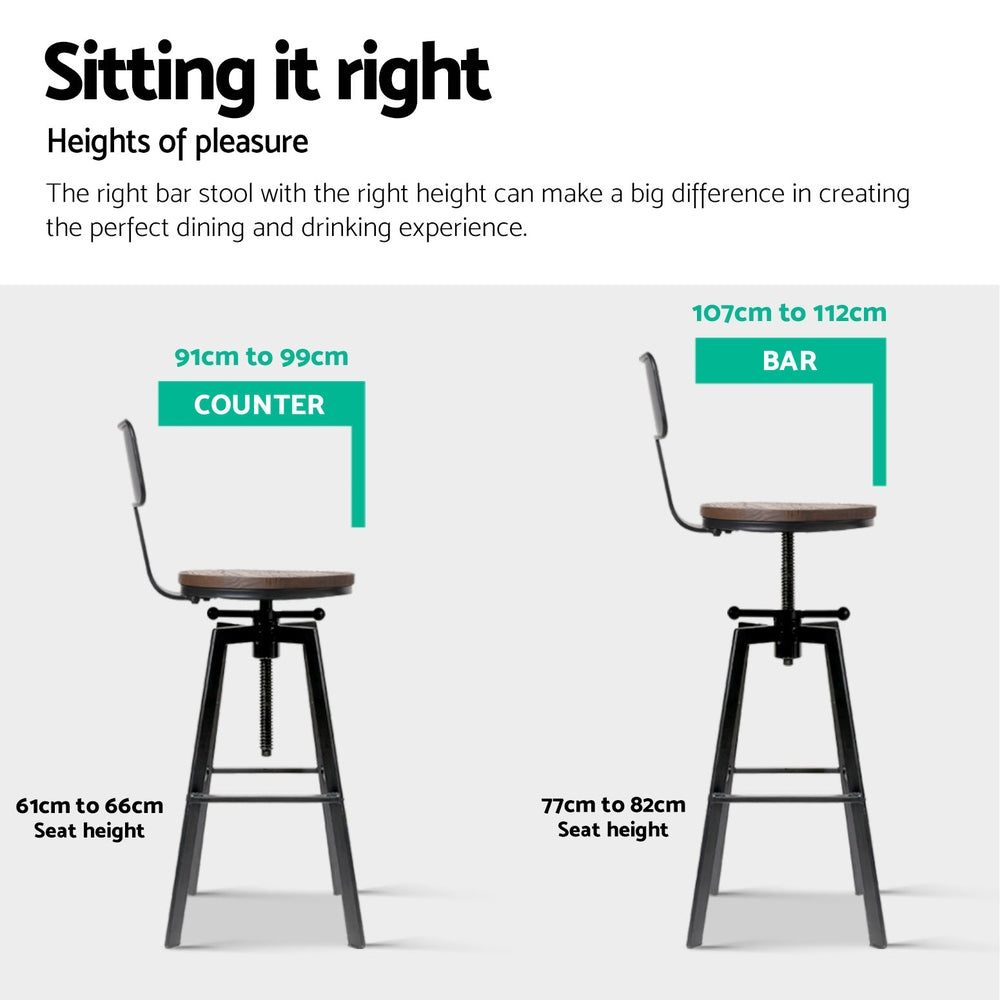 Artiss Angus Adjustable Bar Stool with Backrest