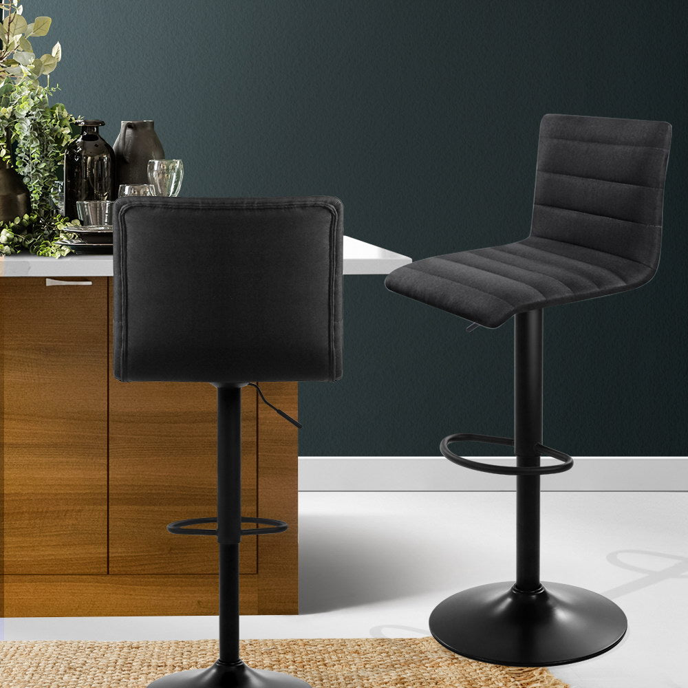 Artiss Gas Lift Bar Stools - Black Linen