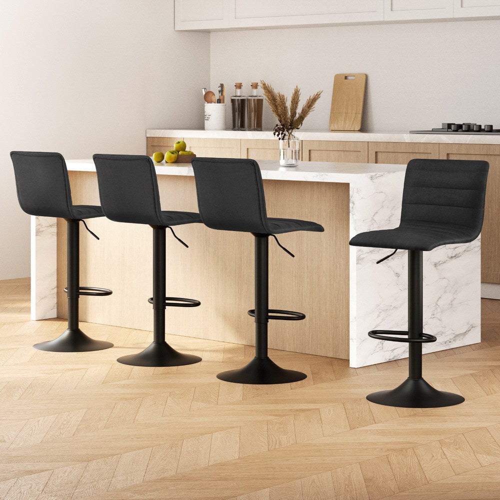 Artiss Black Linen Gas Lift Bar Stools