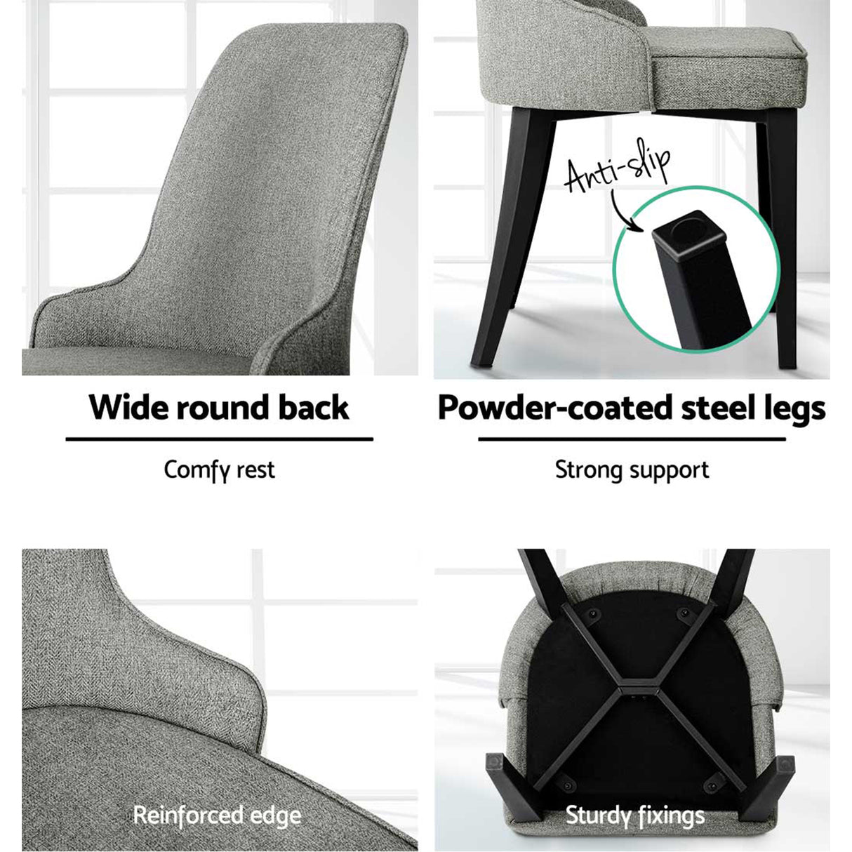 Elegant Grey Linen Dining Chairs Set of 4