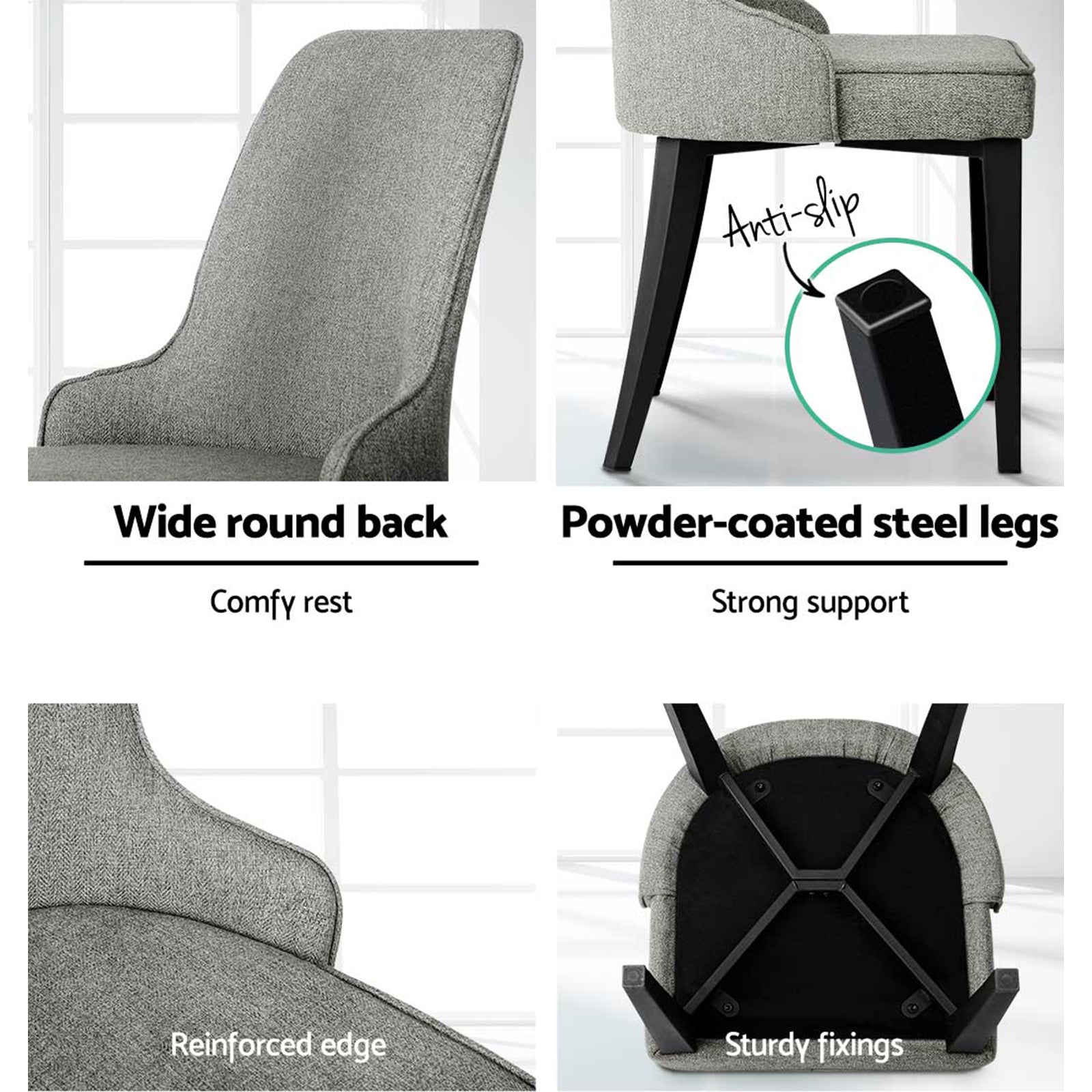 Elegant Grey Linen Dining Chairs Set of 4