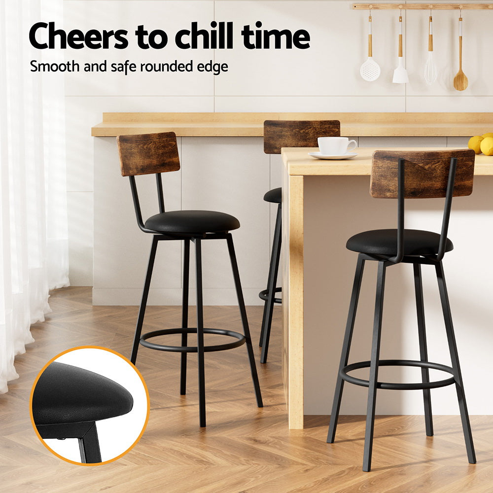 Artiss Industrial Bar Stools - Upholstered Steel Frame