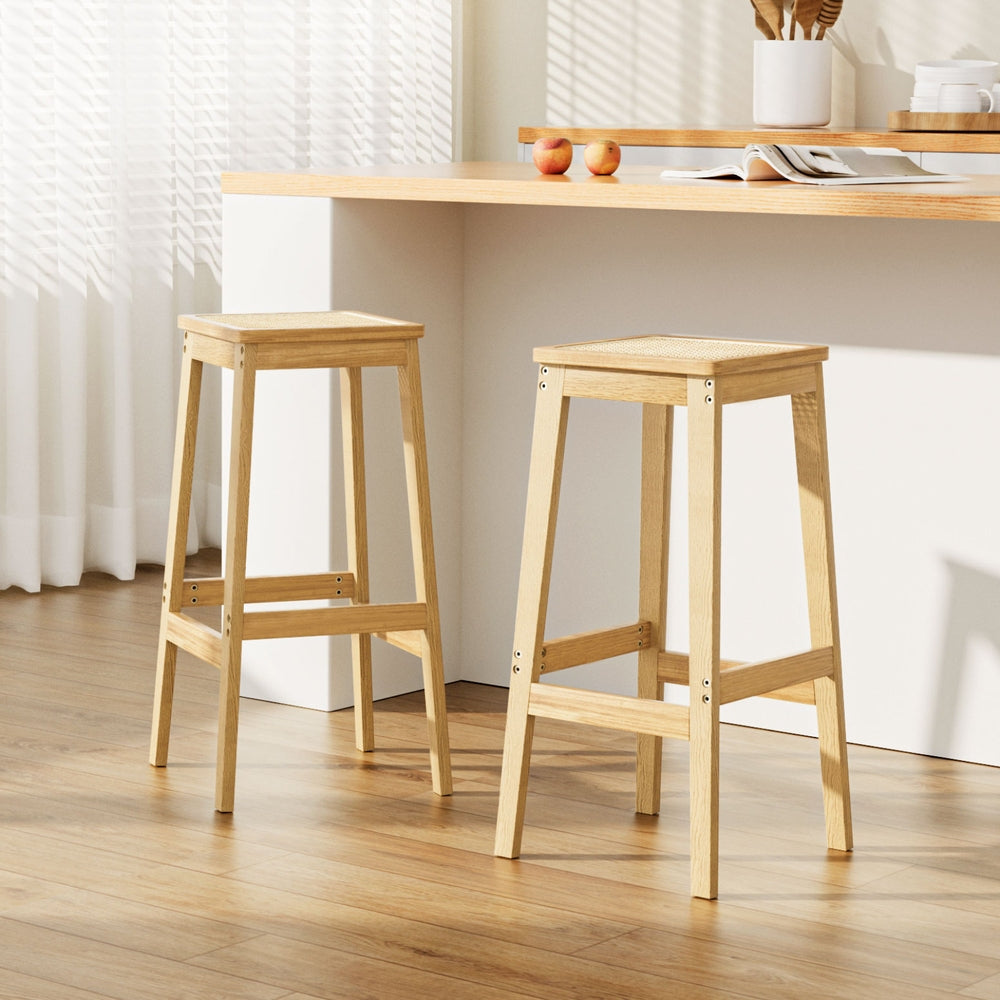 Artiss Rubber Wood Rattan Bar Stools