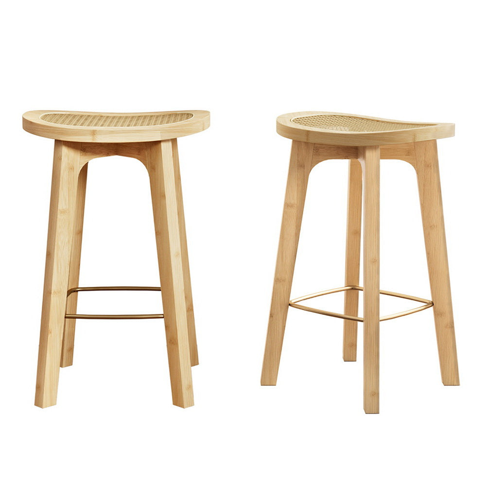 Artiss Bamboo Rattan Bar Stools - Set of 2