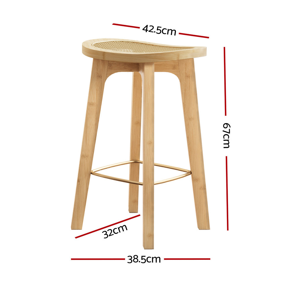 Artiss Bamboo Rattan Bar Stools - Set of 2