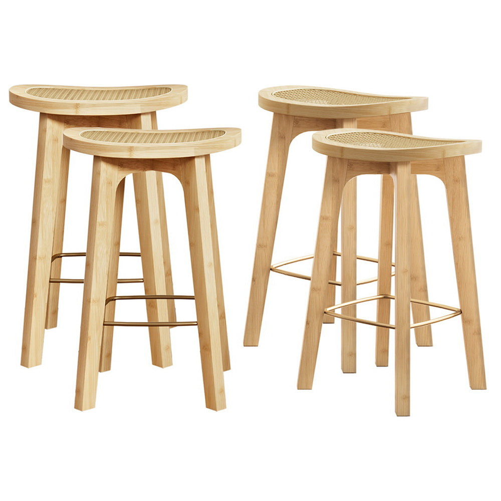 Artiss Bamboo Rattan Bar Stools - Set of 4