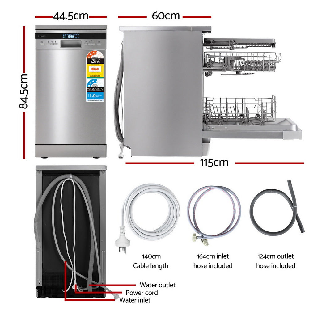Devanti 10 Place Settings Freestanding Dishwasher Silver
