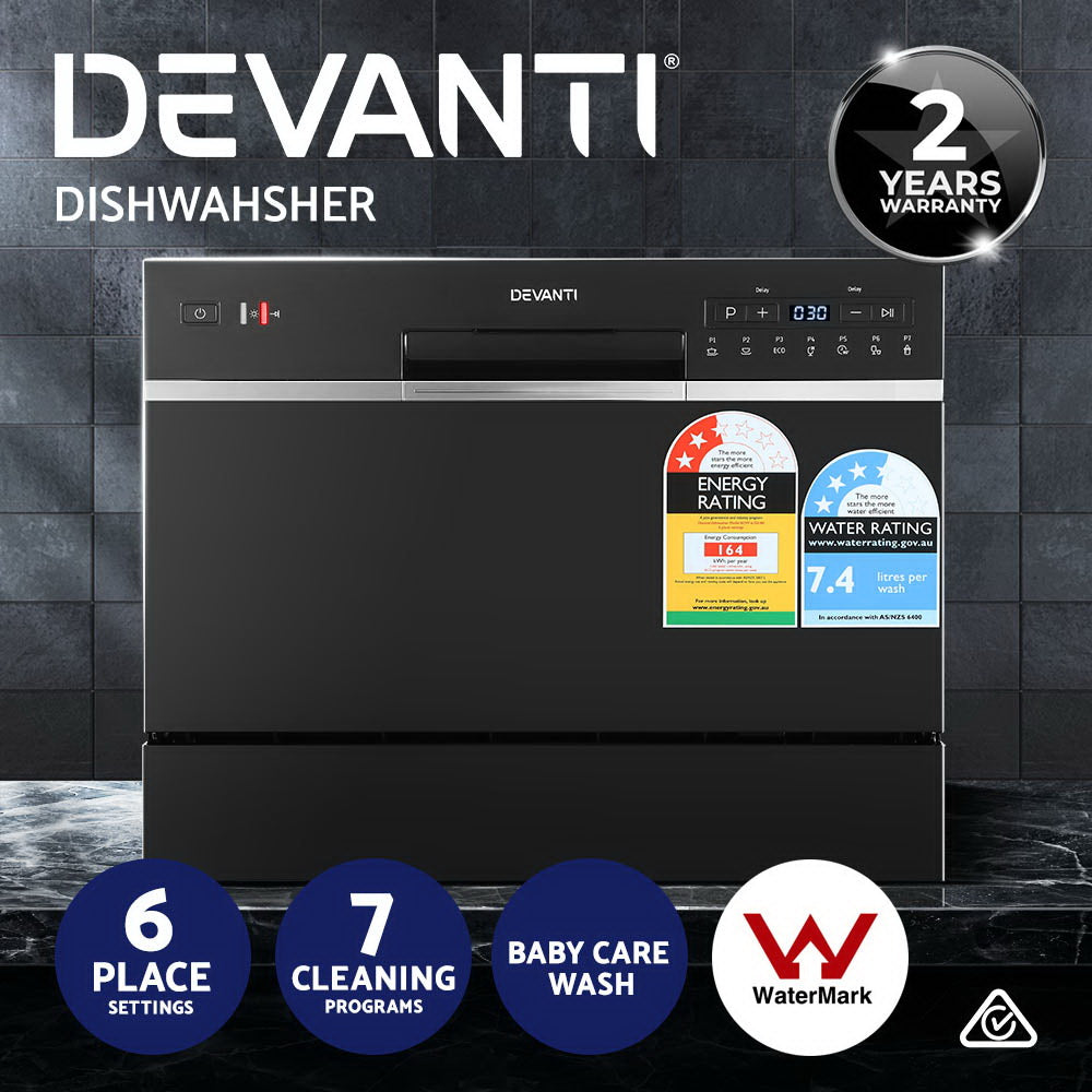 Devanti Benchtop Dishwasher 6 Place Settings Black