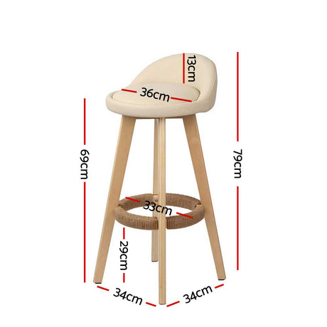 Artiss Padded Wooden Bar Stools - Set of 2