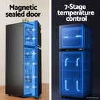 Devanti 122L Two Door Bar Fridge Mini Fridge with Freezer Black