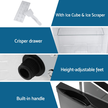 Devanti 122L Two Door Bar Fridge Mini Fridge with Freezer Black