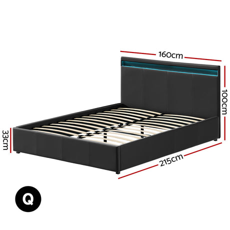 Artiss Cole Queen Size LED Gas Lift Bed Frame