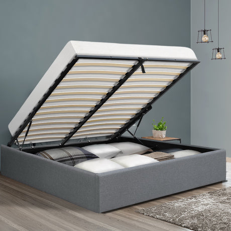 Toki Grey Gas-Lift Queen Bed Frame