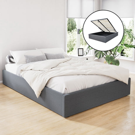 Toki Grey Gas-Lift Queen Bed Frame