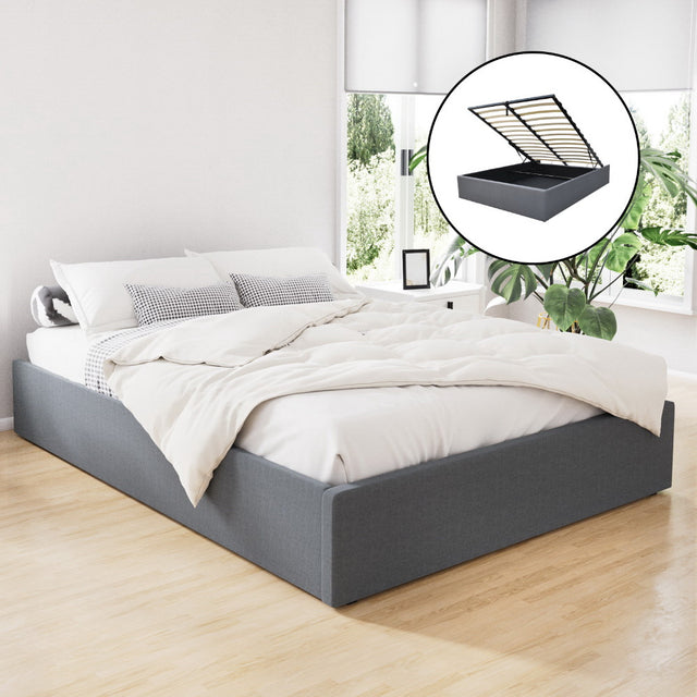 Toki Grey Gas-Lift Queen Bed Frame