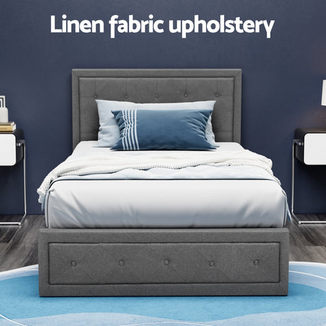 Artiss Bed Frame King Single Size Gas Lift Storage Mattress Base Wooden Grey