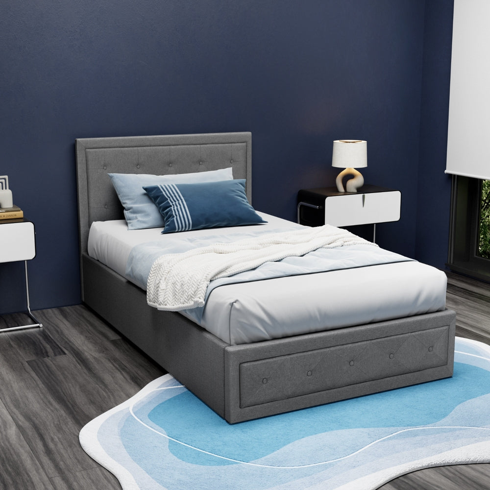 Artiss Bed Frame King Single Size Gas Lift Storage Mattress Base Wooden Grey