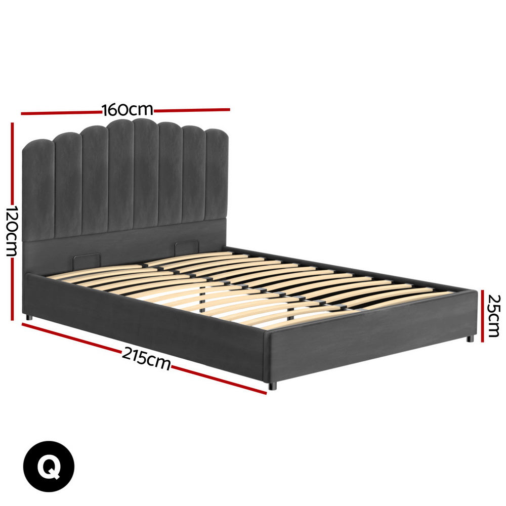 Artiss Queen Size Velvet Grey Bed Frame