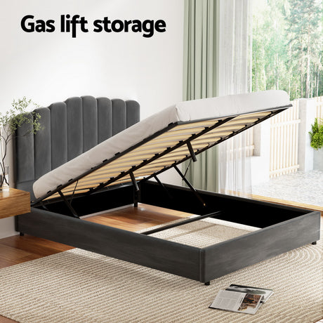 Artiss Queen Size Velvet Grey Bed Frame