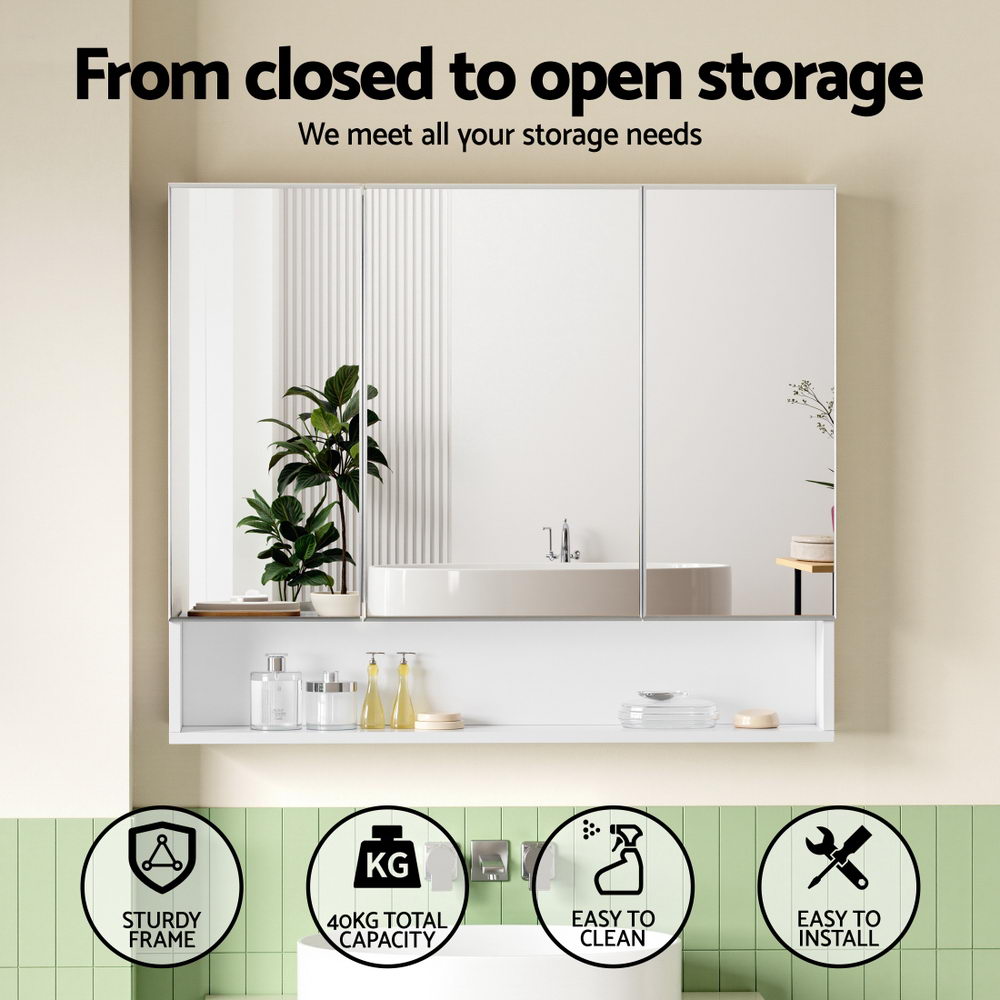 Cefito Bathroom Mirror Cabinet Medicine Adjustable Shelves Wall Hung 900x750mm White