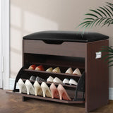 Elegant 3-Tier PU Leather Shoe Storage Bench
