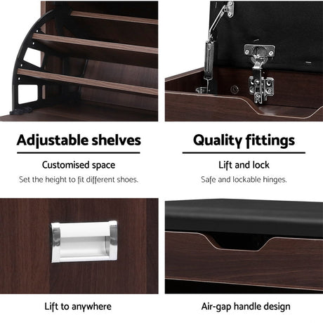 Elegant 3-Tier PU Leather Shoe Storage Bench