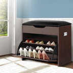 Elegant 3-Tier PU Leather Shoe Storage Bench