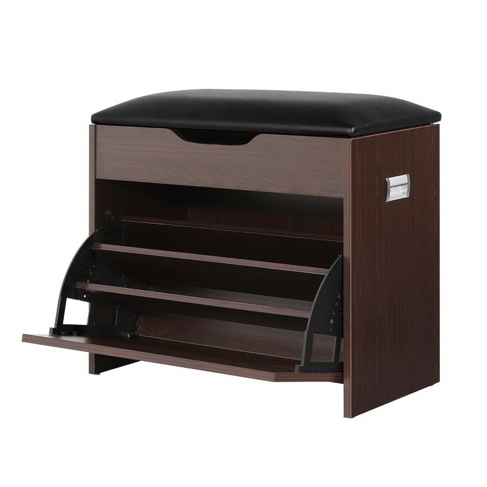 Elegant 3-Tier PU Leather Shoe Storage Bench