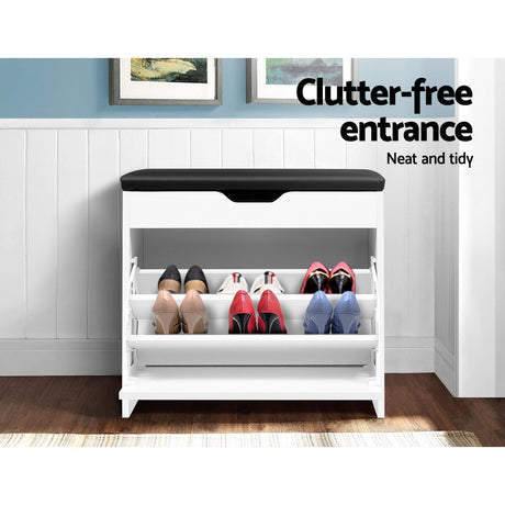 Elegant 3-Tier PU Leather Shoe Storage Bench