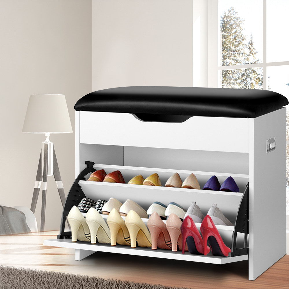 Elegant 3-Tier PU Leather Shoe Storage Bench