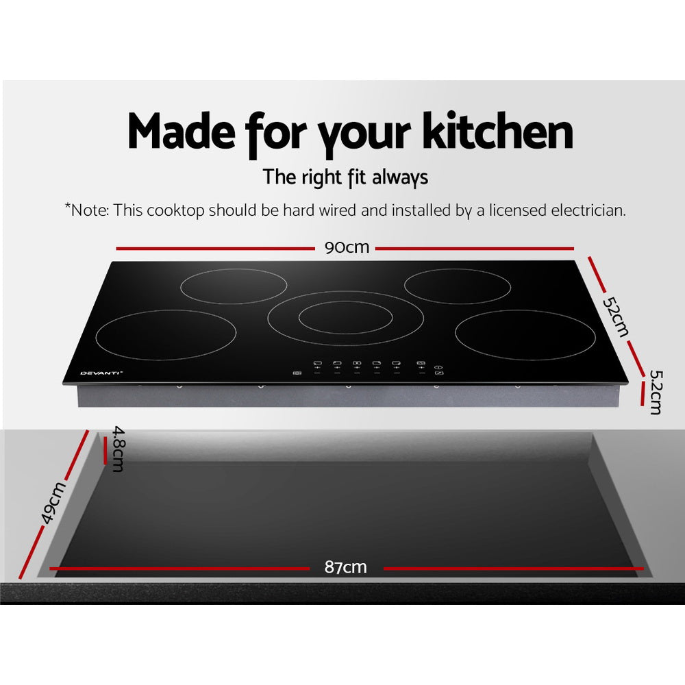 90cm Electric Ceramic Cooktop with Touch Controls