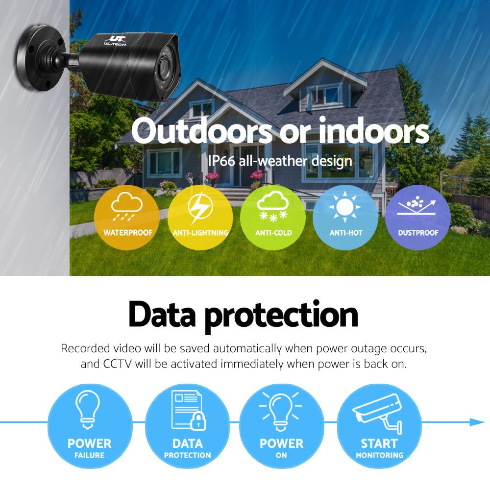 UL-tech 8CH CCTV Security System with 4 Cameras