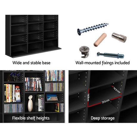 Artiss Black CD Storage Bookshelf