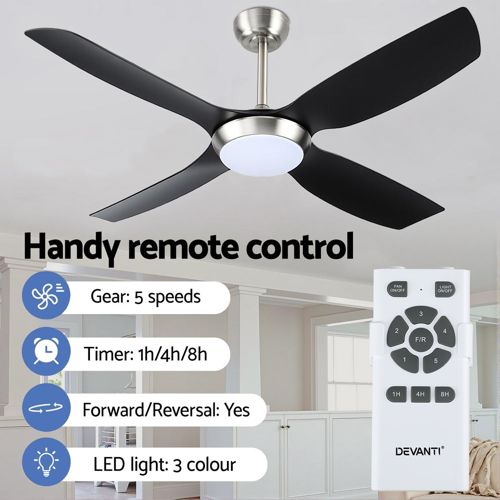 Devanti 52-Inch Black Ceiling Fan with Light