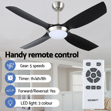 Devanti 52-Inch Black Ceiling Fan with Light